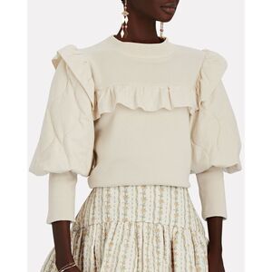 Sea New York Layla Quilted Puff Sleeve Sweatshirt, Oatmeal, Size M